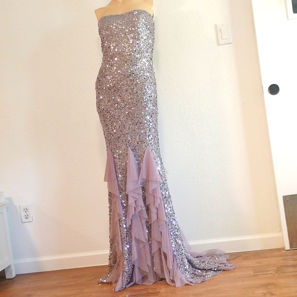 Badgley Mischka strapless sequin gown